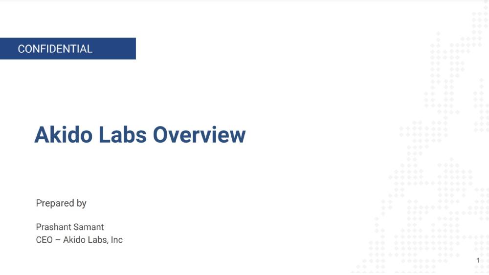 Akido Labs pitch deck, cover slide