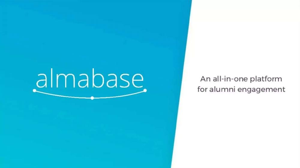Almabase pitch deck, cover slide