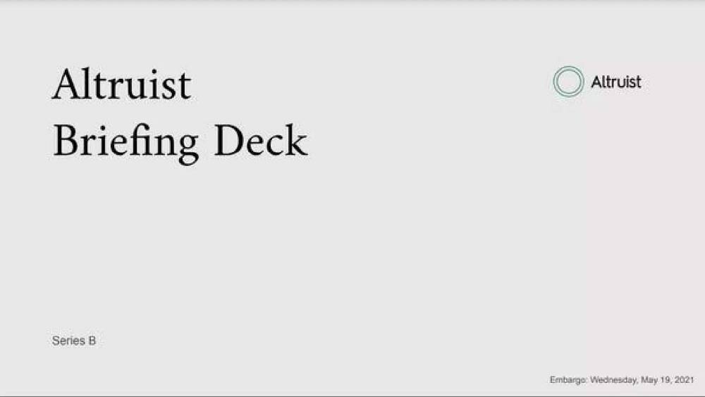 Altruist pitch deck, cover slide