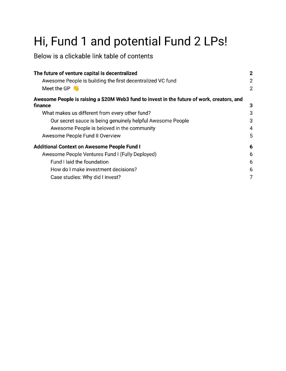 Awesome People Ventures Fund 2 pitch deck, cover slide