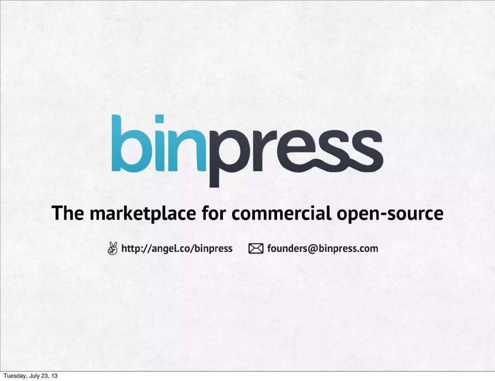 Binpress pitch deck, cover slide