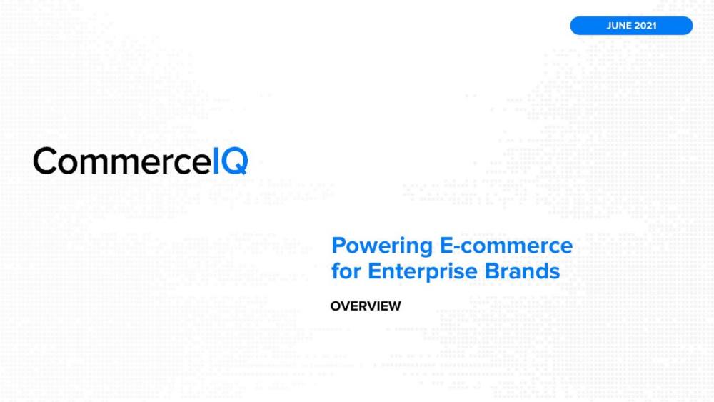 CommerceIQ pitch deck, cover slide
