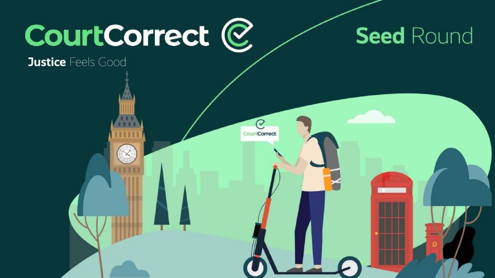 CourtCorrect pitch deck, cover slide
