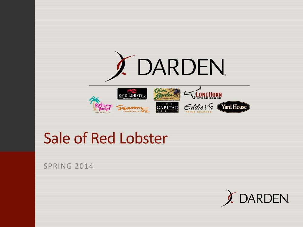 Darden Sale of Red Lobster pitch deck, cover slide