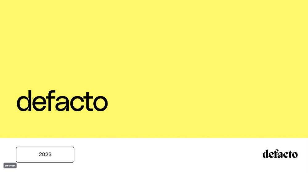 Defacto pitch deck, cover slide