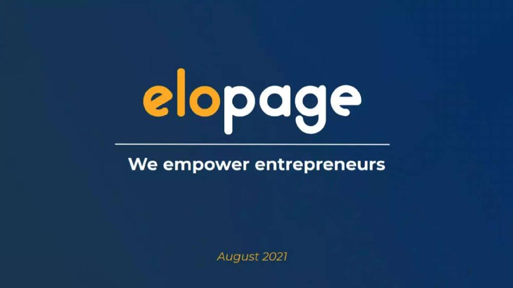 Elopage pitch deck, cover slide