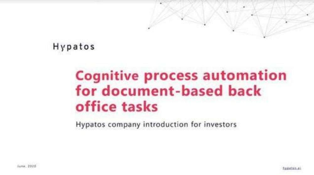 Hypatos pitch deck, cover slide