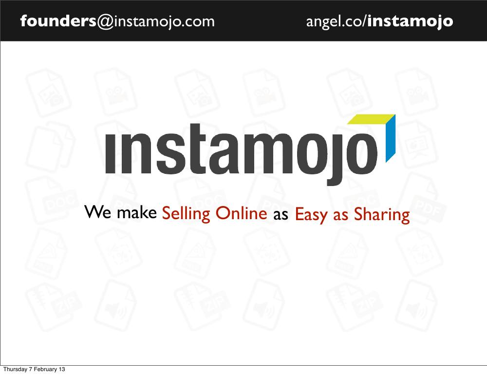 Instamojo pitch deck, cover slide
