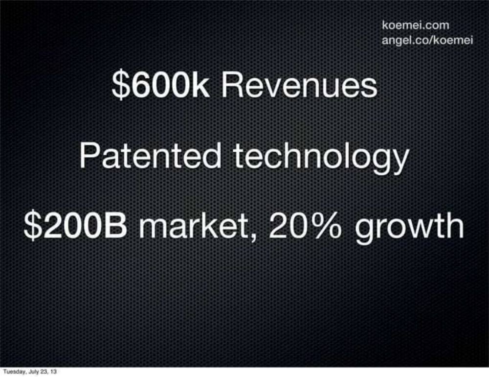 Koemei pitch deck, cover slide