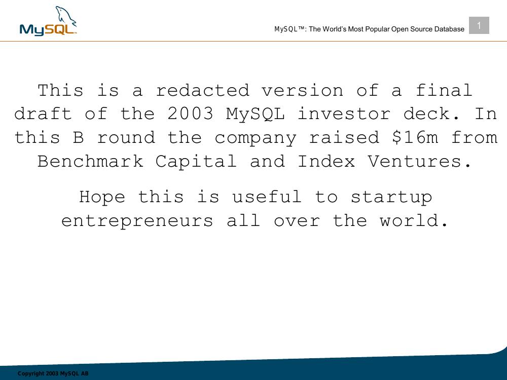 MySQL pitch deck, cover slide