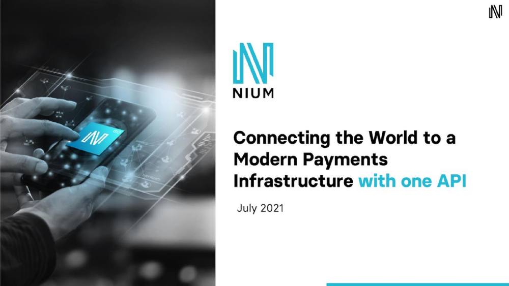 Nium pitch deck, cover slide
