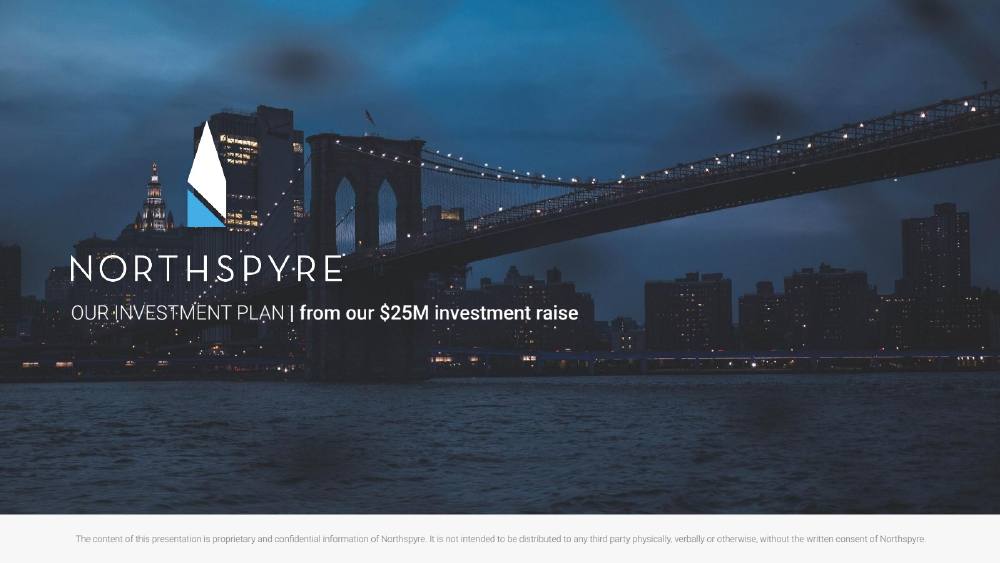 Northspyre pitch deck, cover slide