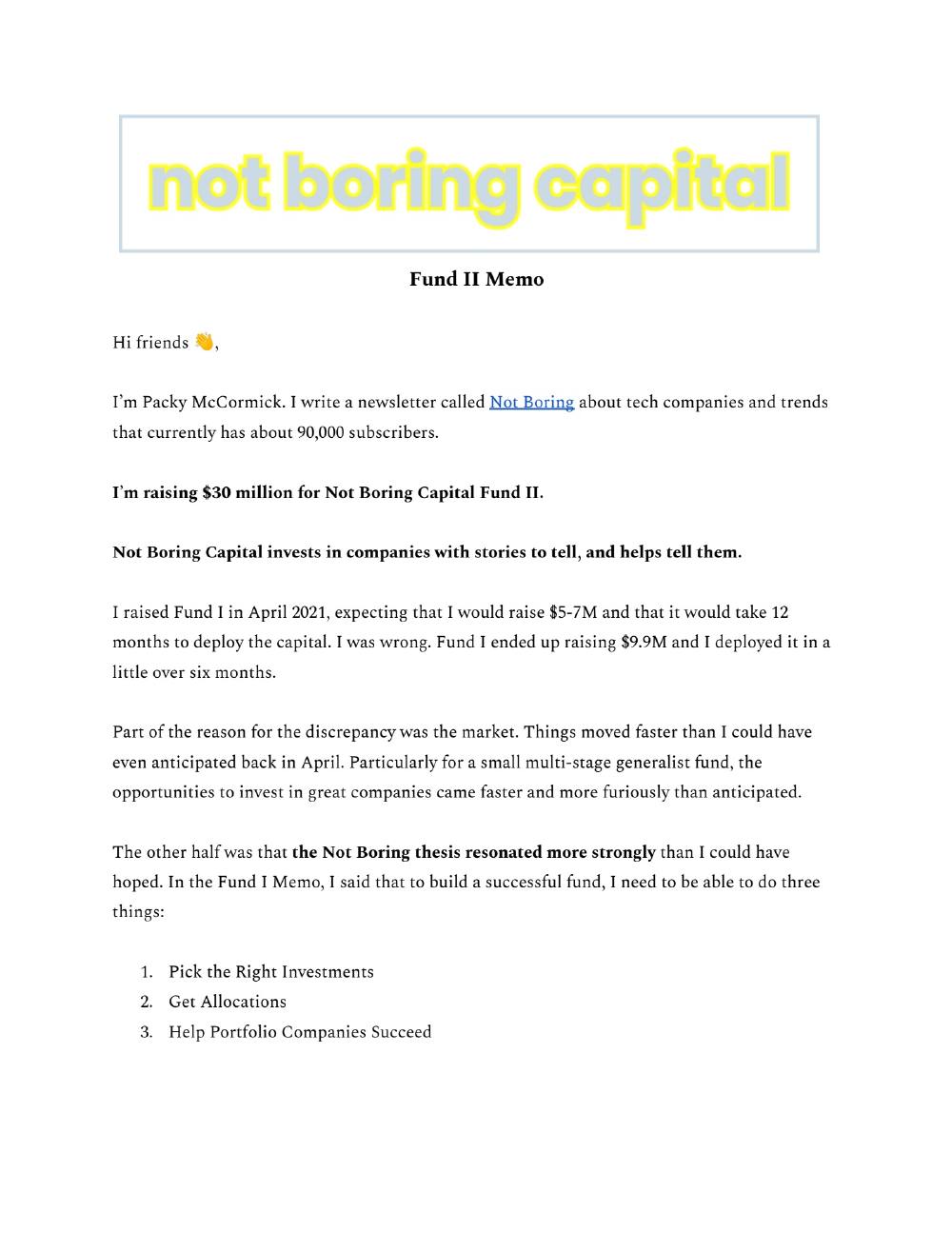 Not Boring Capital Fund II pitch deck, cover slide