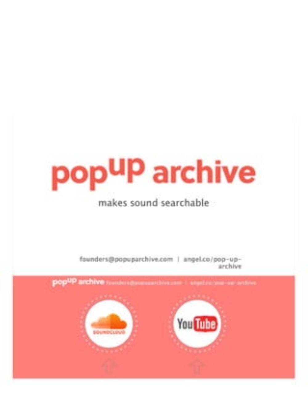 Pop Up Archive pitch deck, cover slide