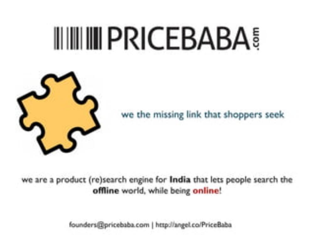 PriceBaba pitch deck, cover slide