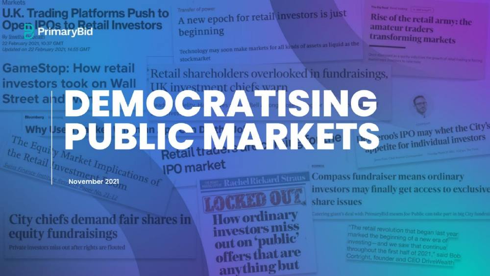 PrimaryBid pitch deck, cover slide