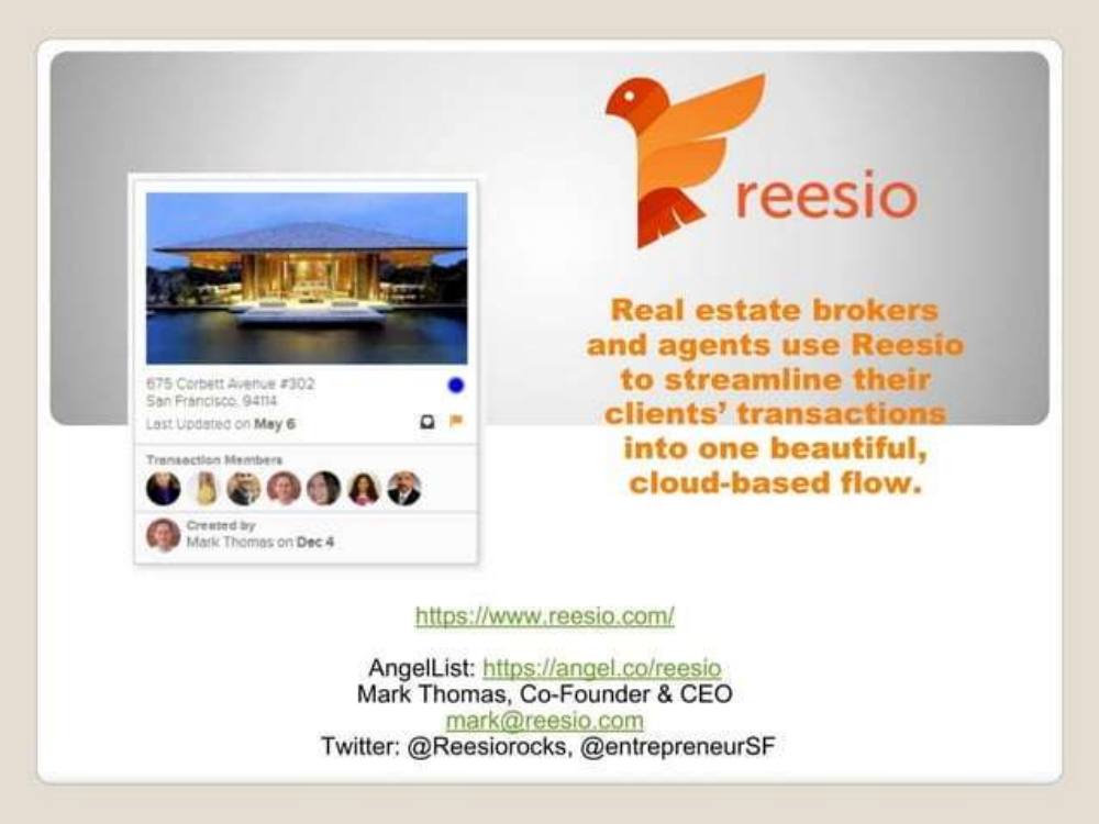 Reesio pitch deck, cover slide
