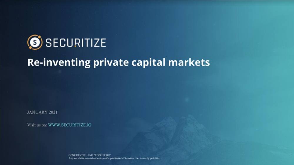Securitize pitch deck, cover slide