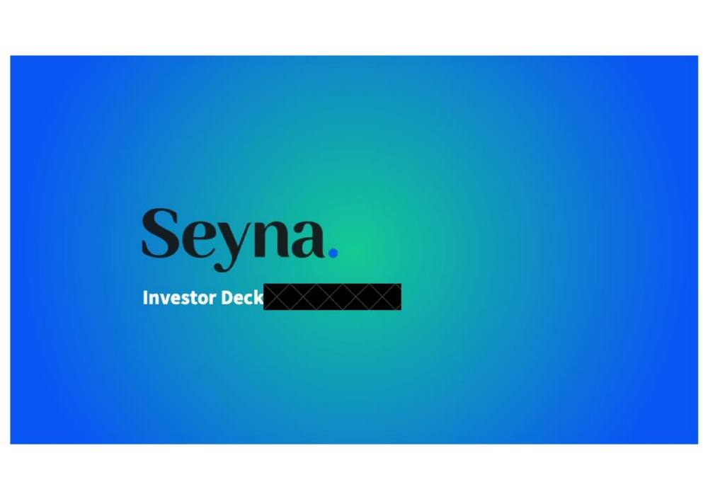 Seyna pitch deck, cover slide
