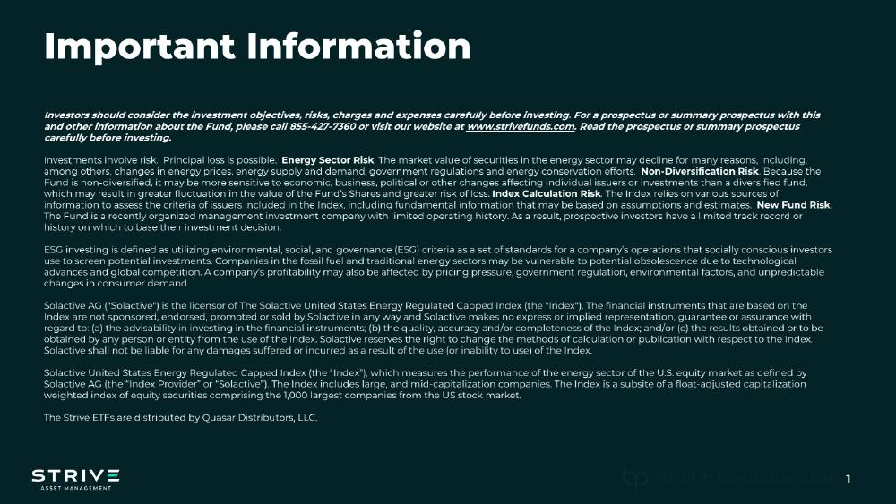 Strive Asset Management pitch deck, cover slide