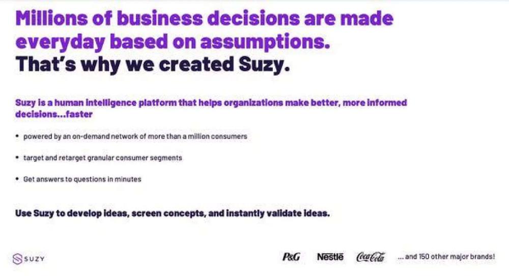 Suzy pitch deck, cover slide