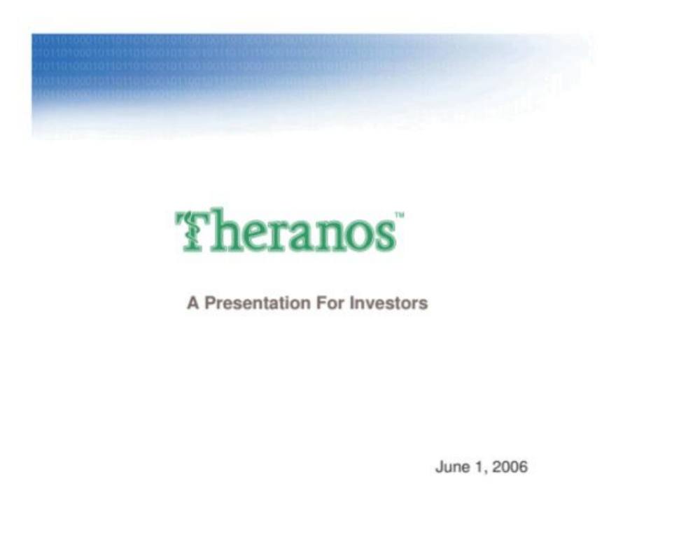 Theranos pitch deck, cover slide