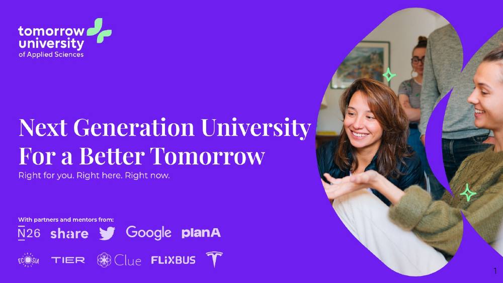 Tomorrow University of Applied Sciences pitch deck, cover slide