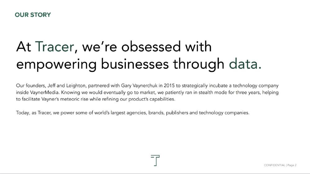 Tracer pitch deck, cover slide