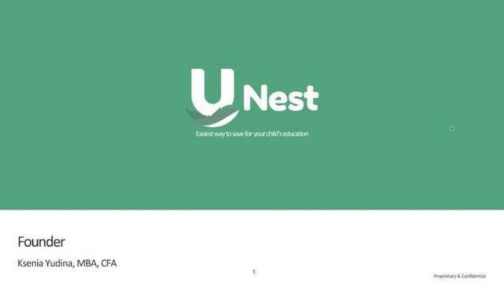 UNest pitch deck, cover slide