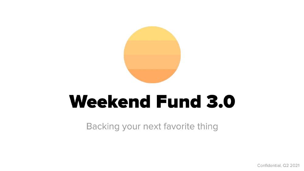 Weekend Fund 30 pitch deck, cover slide