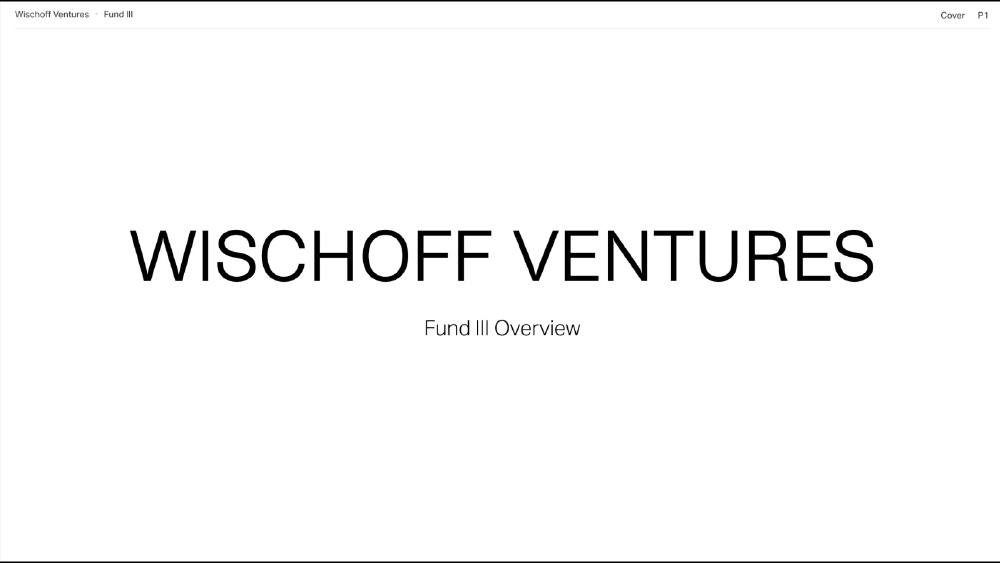 Wischoff Ventures Fund III pitch deck, cover slide